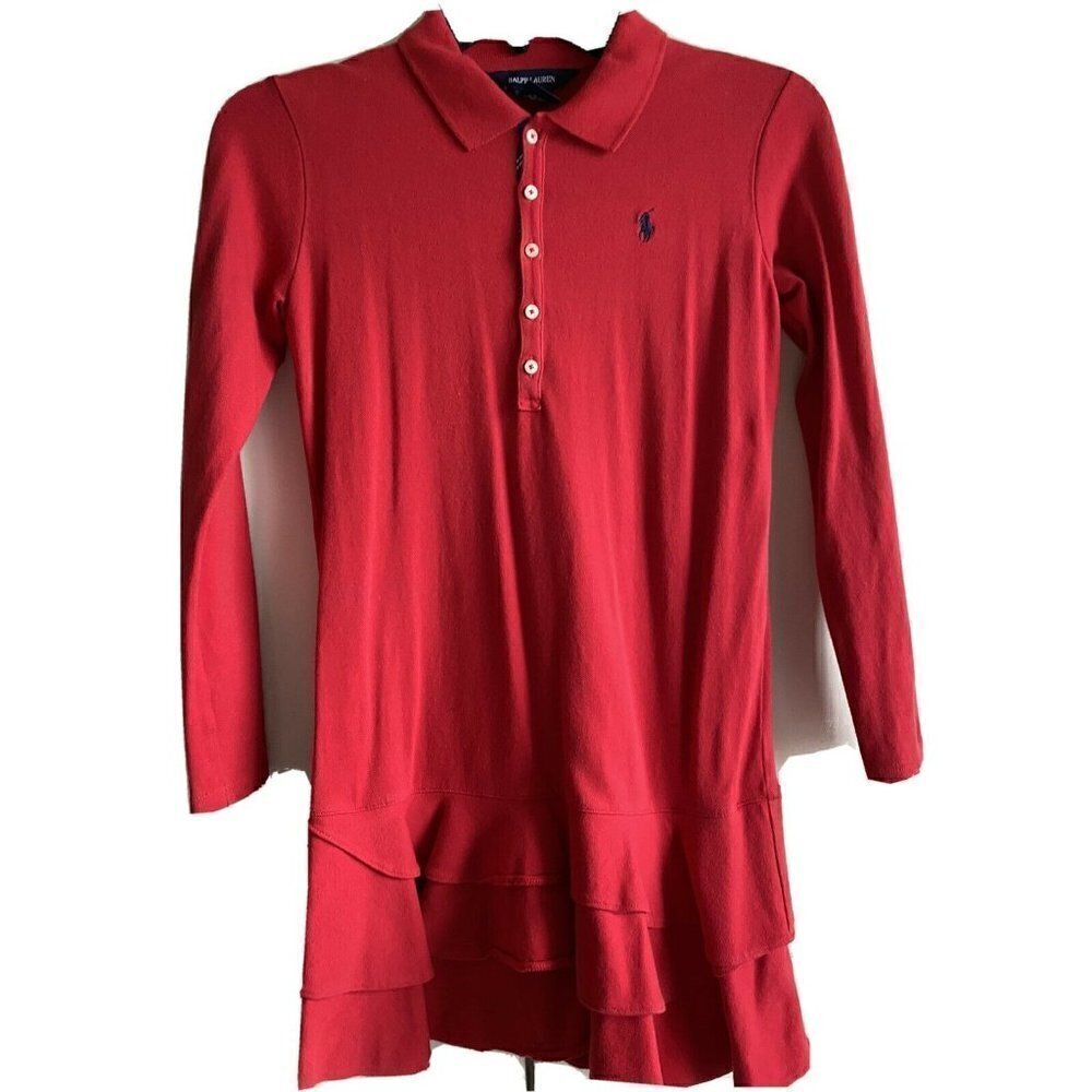 Ralph Lauren‎ Girl’s 12/14 RED Long Sleeve Dress Ruffle Bottom